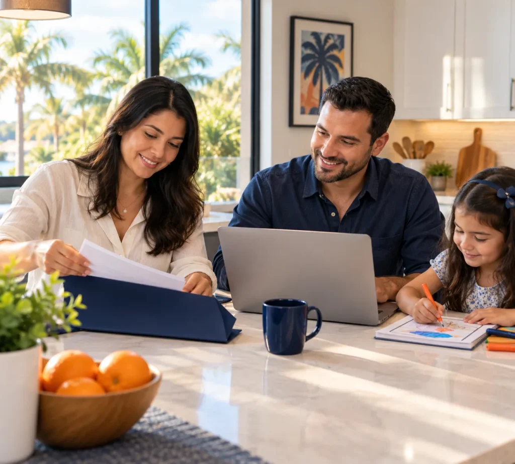 Tax preparer helping a family review their individual tax return in Orlando, Florida